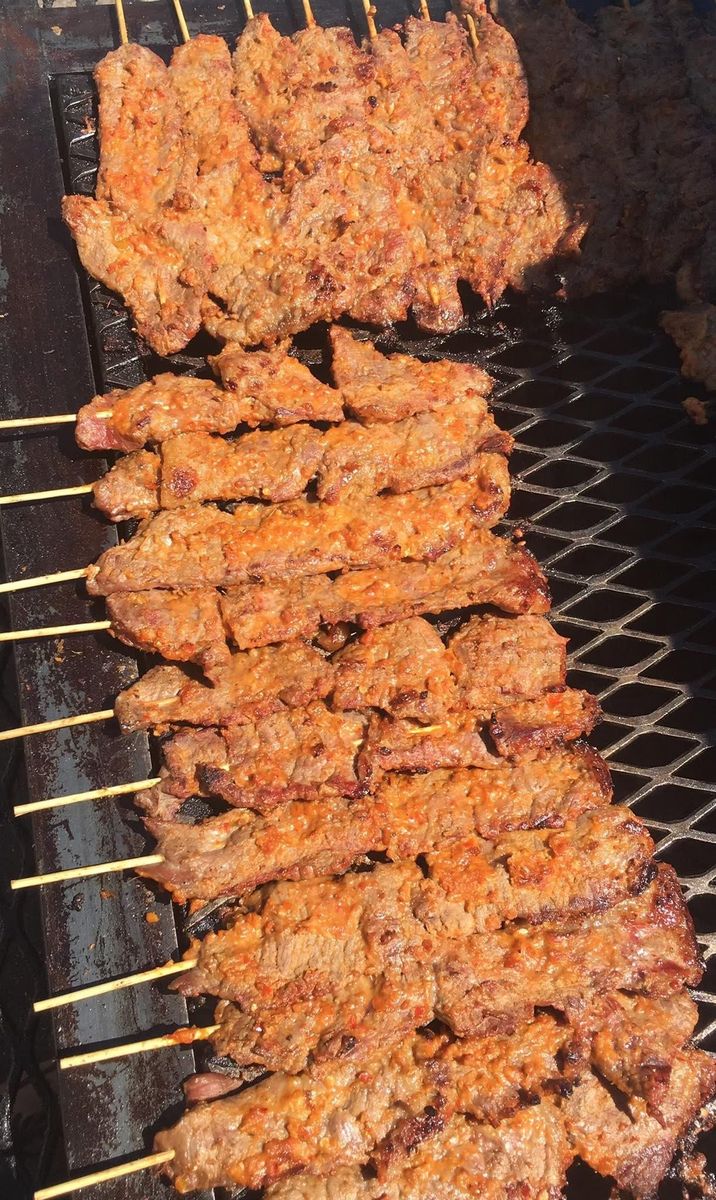 Beef suya on the grill